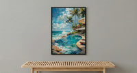 Fiji Beach Club Wall Art, White Parasol Home Decor - Tropical Pool Coast Summer Escape