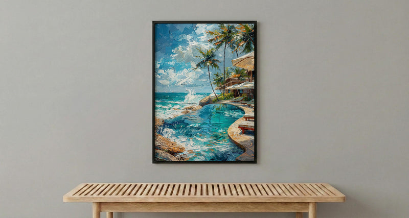 Fiji Beach Club Wall Art, White Parasol Home Decor - Tropical Pool Coast Summer Escape