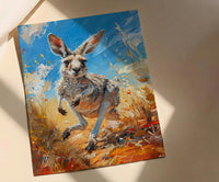 Australia Kangaroo Wild Art Print, Red Earth Home Decor - Dusty Outback Desert Summer Morning