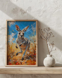 Australia Kangaroo Wild Art Print, Red Earth Home Decor - Dusty Outback Desert Summer Morning