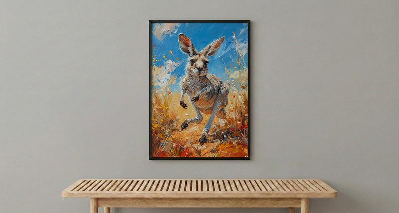 Australia Kangaroo Wild Art Print, Red Earth Home Decor - Dusty Outback Desert Summer Morning