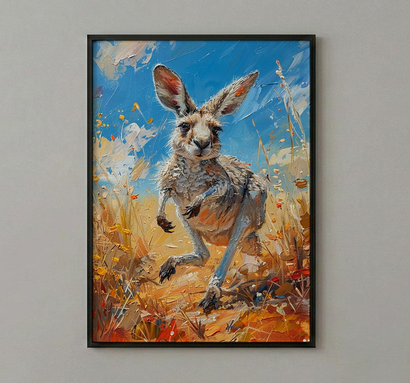 Australia Kangaroo Wild Art Print, Red Earth Home Decor - Dusty Outback Desert Summer Morning