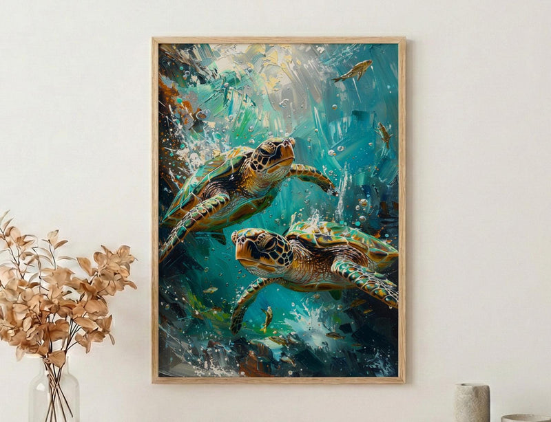 Sea Turtle Ocean Marine Poster, Crystal Water Home Decor - Tropical Coast Reef Summer Artwork