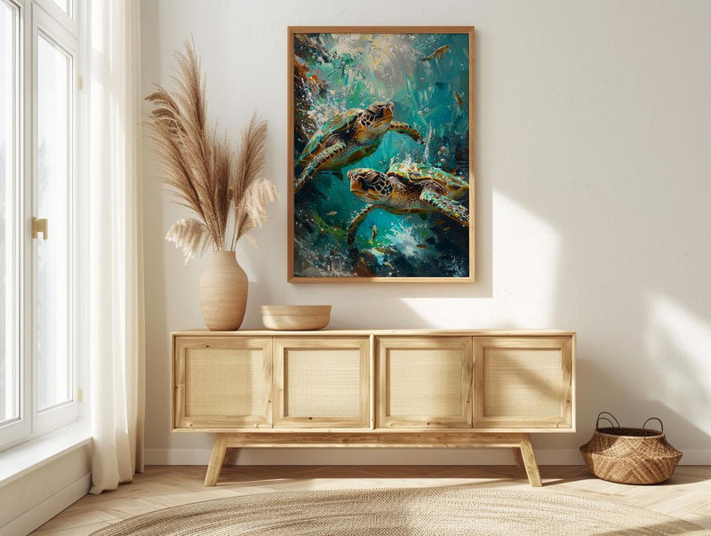 Sea Turtle Ocean Marine Poster, Crystal Water Home Decor - Tropical Coast Reef Summer Artwork