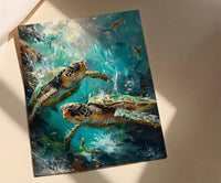 Sea Turtle Ocean Marine Poster, Crystal Water Home Decor - Tropical Coast Reef Summer Artwork