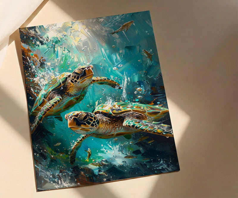 Sea Turtle Ocean Marine Poster, Crystal Water Home Decor - Tropical Coast Reef Summer Artwork