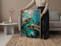 Sea Turtle Ocean Marine Poster, Crystal Water Home Decor - Tropical Coast Reef Summer Artwork