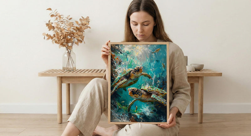 Sea Turtle Ocean Marine Poster, Crystal Water Home Decor - Tropical Coast Reef Summer Artwork
