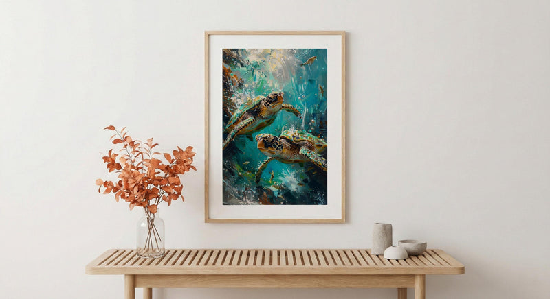 Sea Turtle Ocean Marine Poster, Crystal Water Home Decor - Tropical Coast Reef Summer Artwork