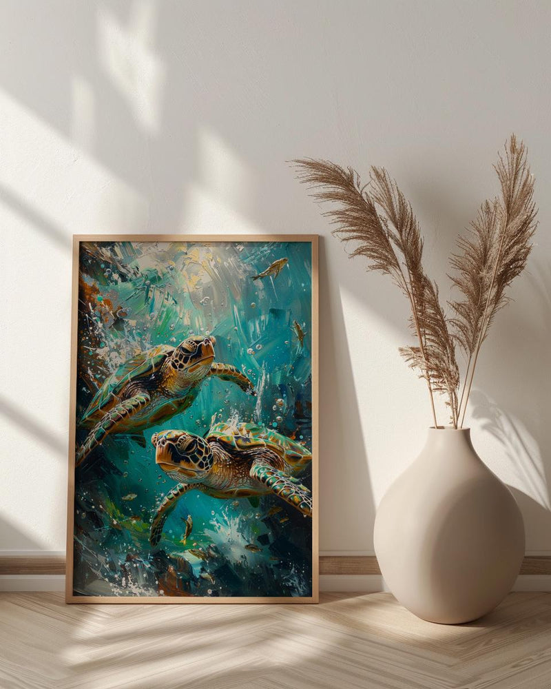 Sea Turtle Ocean Marine Poster, Crystal Water Home Decor - Tropical Coast Reef Summer Artwork