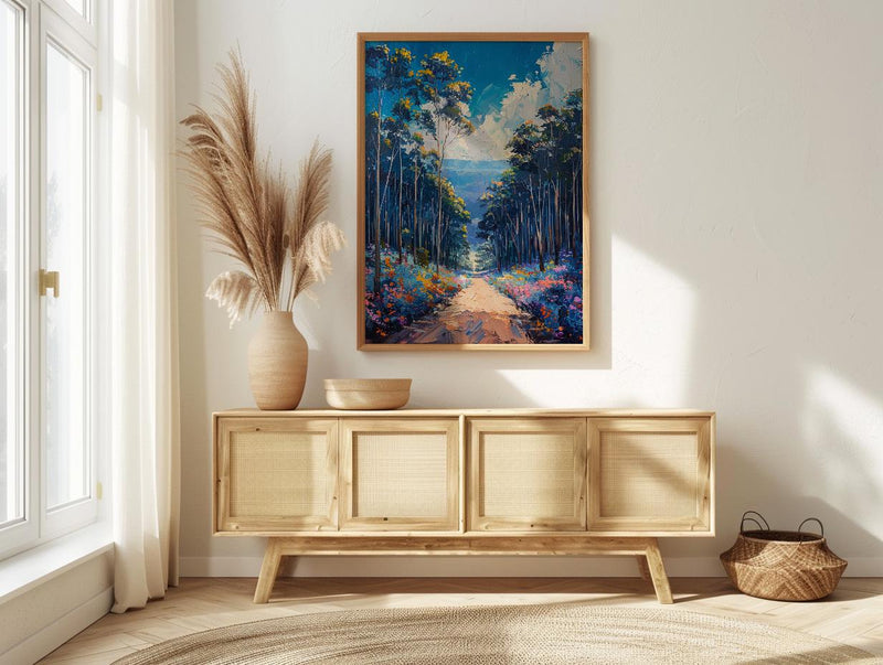 Blue Mountains Haze Nature Poster, Eucalyptus Tree Home Decor - Australia Forest Mountain Summer Setting