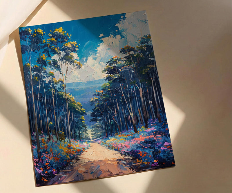 Blue Mountains Haze Nature Poster, Eucalyptus Tree Home Decor - Australia Forest Mountain Summer Setting