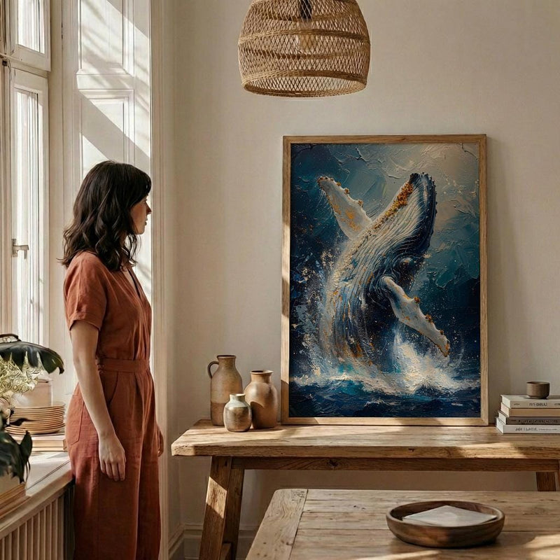 Tonga Ocean Whale Art Print, Deep Blue Home Decor - Majestic Breaching Coast Summer Picture