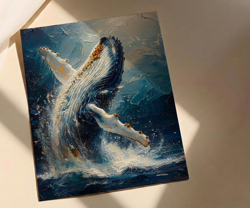 Tonga Ocean Whale Art Print, Deep Blue Home Decor - Majestic Breaching Coast Summer Picture