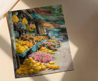 Samoa Fruit Market Art Print, Bright Papaya Home Decor - Tropical Island Town Summer Scenery