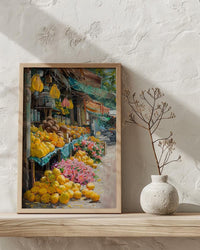 Samoa Fruit Market Art Print, Bright Papaya Home Decor - Tropical Island Town Summer Scenery