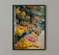 Samoa Fruit Market Art Print, Bright Papaya Home Decor - Tropical Island Town Summer Scenery