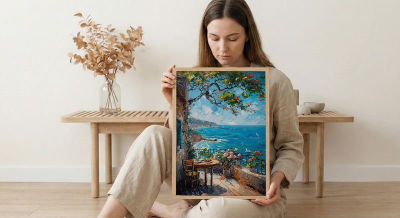 Sydney Seaside Cafe Wall Art, Summer Ocean Home Decor - Bright Coast Breakfast Morning Scene