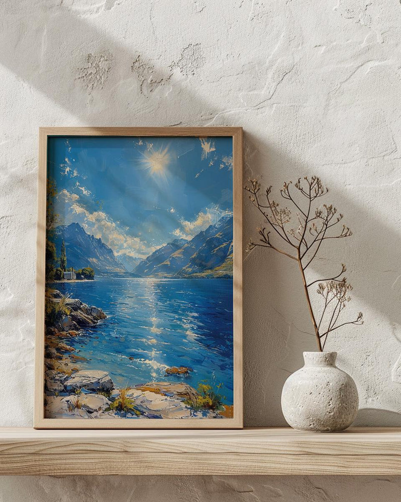 Queenstown Lake View Nature Poster, Majestic Mountain Home Decor - New Zealand Water Summer Beauty