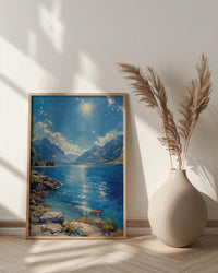 Queenstown Lake View Nature Poster, Majestic Mountain Home Decor - New Zealand Water Summer Beauty