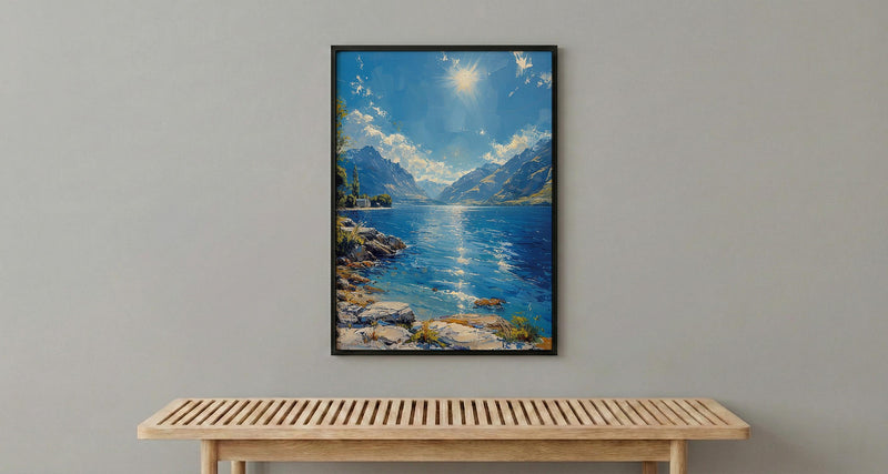 Queenstown Lake View Nature Poster, Majestic Mountain Home Decor - New Zealand Water Summer Beauty