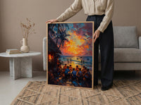 Fiji Kava Ceremony Art Print, Island Village Home Decor - Traditional Evening Gathering Summer Setting