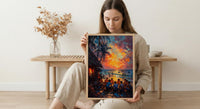 Fiji Kava Ceremony Art Print, Island Village Home Decor - Traditional Evening Gathering Summer Setting