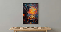 Fiji Kava Ceremony Art Print, Island Village Home Decor - Traditional Evening Gathering Summer Setting