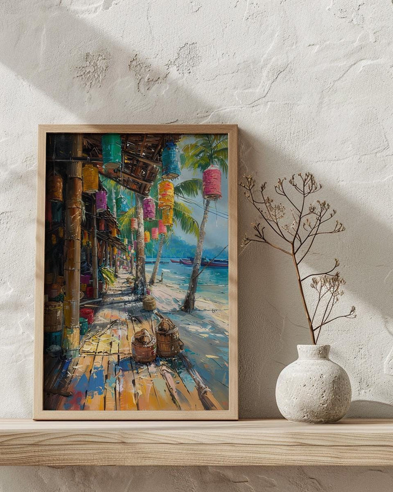 Tribal Gathering Event Culture Poster, Bright Feather Home Decor - Traditional Festival Town Summer Vibe