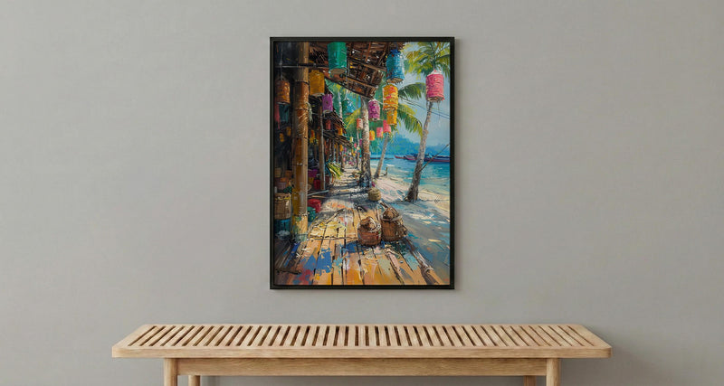 Tribal Gathering Event Culture Poster, Bright Feather Home Decor - Traditional Festival Town Summer Vibe