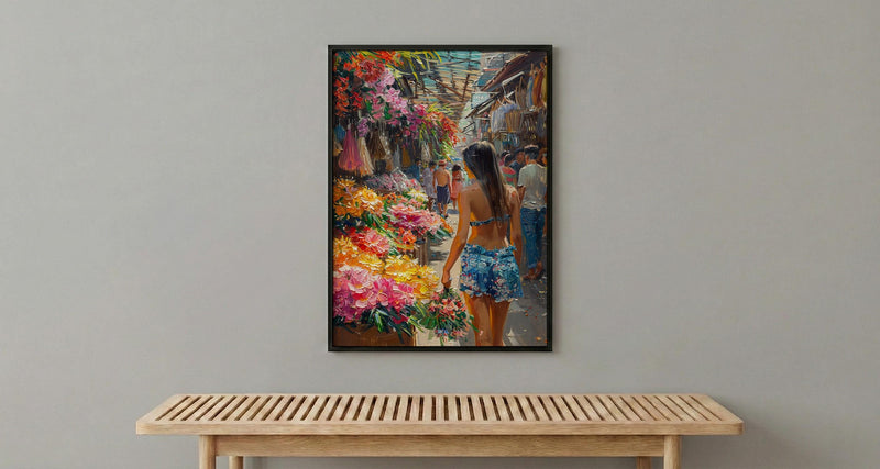 Papeete Market Floral Art Print, Tropical Flower Home Decor - French Polynesia Town Summer Picture