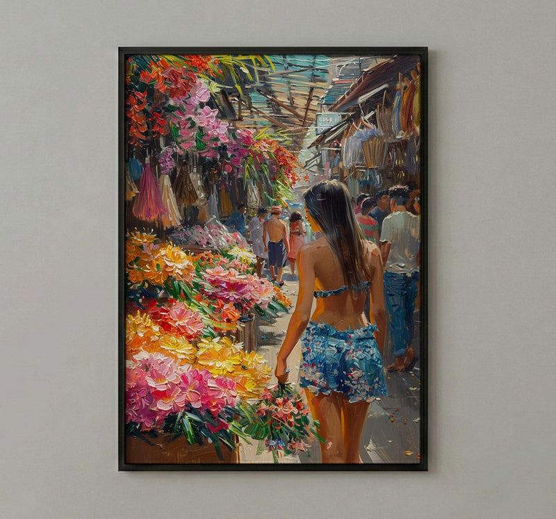 Papeete Market Floral Art Print, Tropical Flower Home Decor - French Polynesia Town Summer Picture