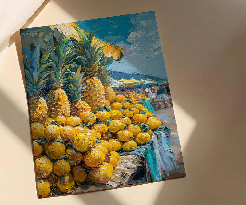Fiji Fruit Market Wall Art, Bright Pineapple Home Decor - Tropical Island Town Summer Scenery
