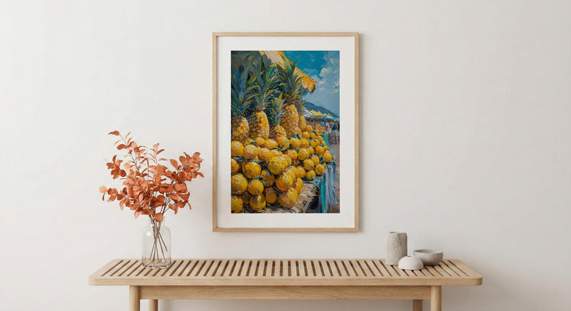 Fiji Fruit Market Wall Art, Bright Pineapple Home Decor - Tropical Island Town Summer Scenery