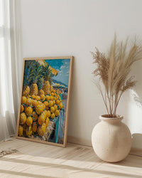 Fiji Fruit Market Wall Art, Bright Pineapple Home Decor - Tropical Island Town Summer Scenery
