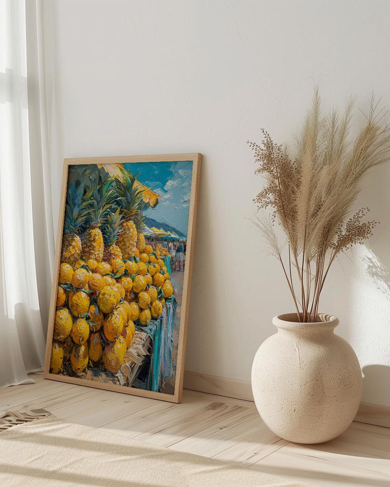 Fiji Fruit Market Wall Art, Bright Pineapple Home Decor - Tropical Island Town Summer Scenery