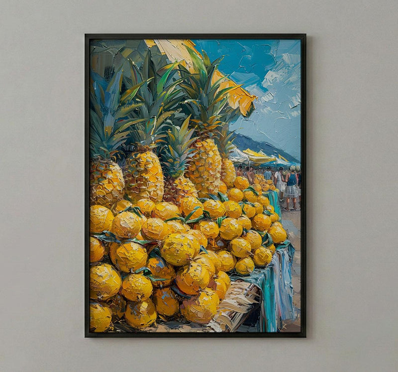 Fiji Fruit Market Wall Art, Bright Pineapple Home Decor - Tropical Island Town Summer Scenery