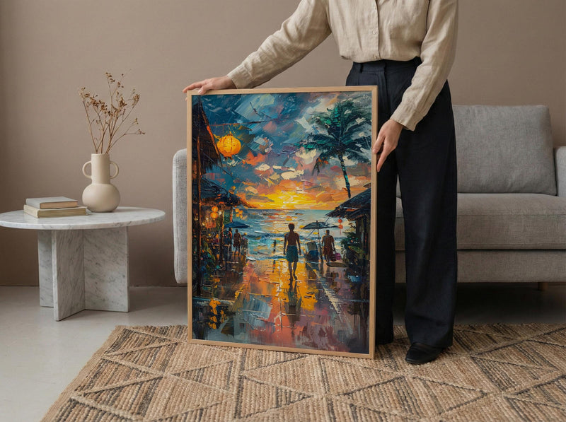 Samoa Fish Market Art Print, Blue Ocean Home Decor - Sunrise Coastal Town Summer Morning