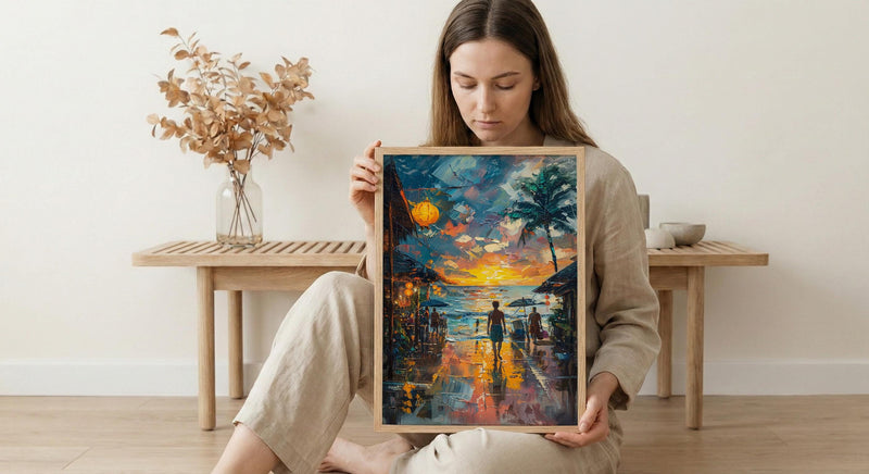 Samoa Fish Market Art Print, Blue Ocean Home Decor - Sunrise Coastal Town Summer Morning