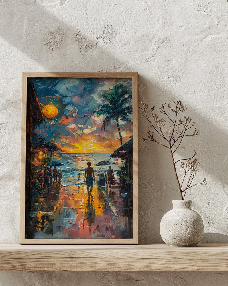 Samoa Fish Market Art Print, Blue Ocean Home Decor - Sunrise Coastal Town Summer Morning