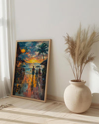 Samoa Fish Market Art Print, Blue Ocean Home Decor - Sunrise Coastal Town Summer Morning