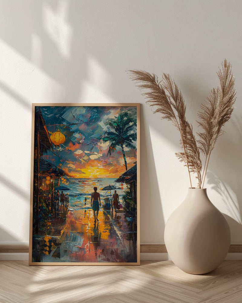Samoa Fish Market Art Print, Blue Ocean Home Decor - Sunrise Coastal Town Summer Morning