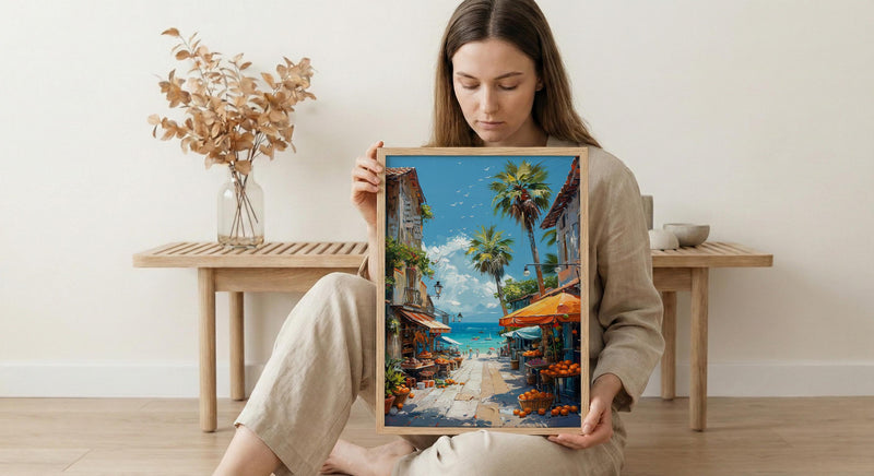 Noumea Market Food Wall Art, French Bakery Home Decor - Tropical Island Town Summer Getaway