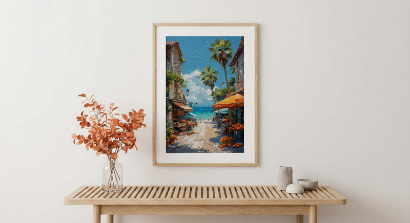Noumea Market Food Wall Art, French Bakery Home Decor - Tropical Island Town Summer Getaway