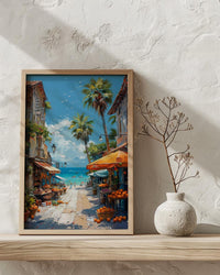 Noumea Market Food Wall Art, French Bakery Home Decor - Tropical Island Town Summer Getaway