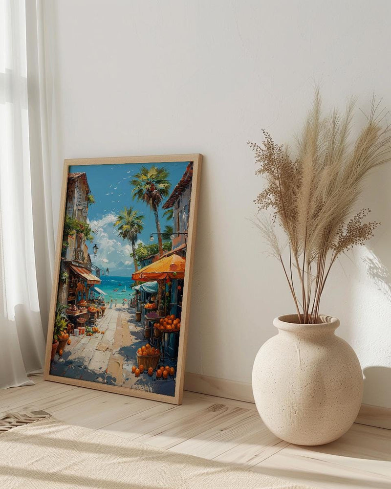 Noumea Market Food Wall Art, French Bakery Home Decor - Tropical Island Town Summer Getaway