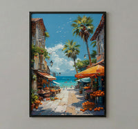 Noumea Market Food Wall Art, French Bakery Home Decor - Tropical Island Town Summer Getaway