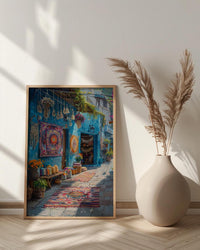 Byron Bay Market Art Print, Boho Artisan Home Decor - Colorful Textile Town Summer Scene