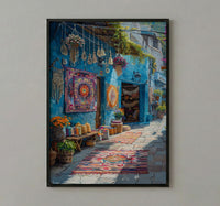 Byron Bay Market Art Print, Boho Artisan Home Decor - Colorful Textile Town Summer Scene