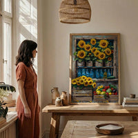 Australia Farm Market Wall Art, Bright Sunflower Home Decor - Rustic Wooden Town Summer Beauty